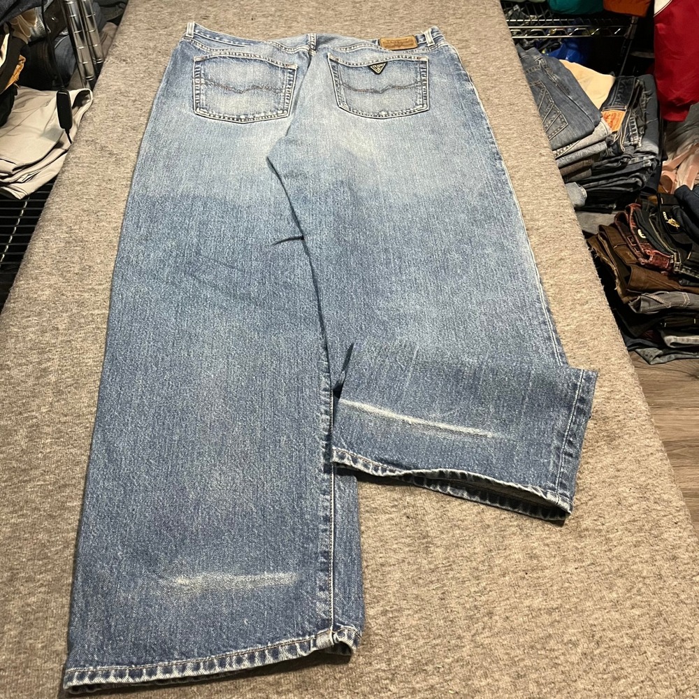 Vintage Guess Jeans Mens 38x34 Baggy Wide Leg Light‎ Wash Denim Blue 90s Y2K